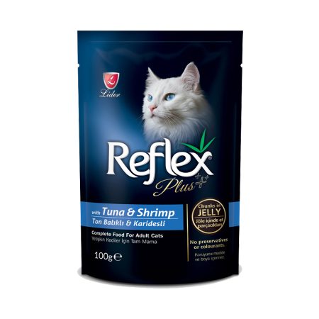 پوچ گربه رفلکس طعم ماهی تن و میگو Reflex Plus